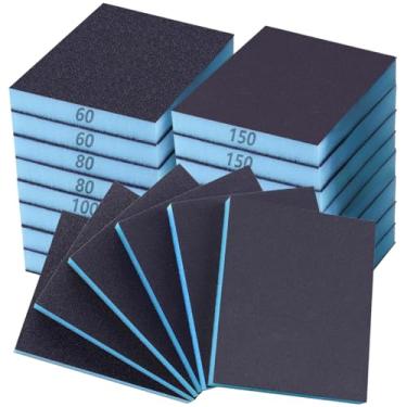 Imagem de Necosthua Pacote com 8 esponjas de lixamento, 60 150 240 320 bloco de lixamento de grãos finos médios grossos, secos, úmidos, bloco de lixa, esponja de lixa para móveis de metal de madeira, tinta e