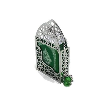 Imagem de Colar de enfeite decorativo com espelho traseiro de carro islâmico AMN142 Mini Al-Quran com pingente de gaiola de metal Ramadan Eid Muslim, Green/Silver, Medium, 1