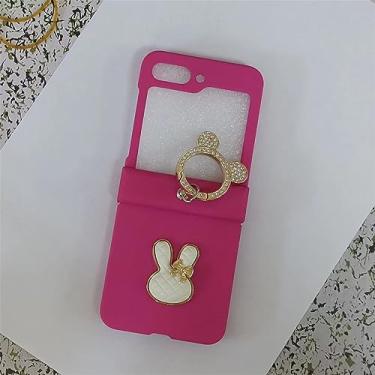 Imagem de Coelho coelho glitter urso anel sólido branco caso para samsung galaxy z flip 3 4 5g z flip5 flip4 zflip5 capa traseira, r, para z flip 5