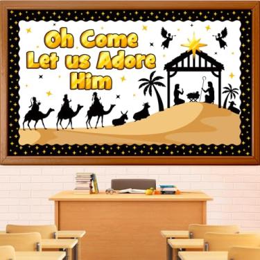 Imagem de Conjunto de decoração de quadro de avisos de Natal, Natal, cristão, Jesus, nascimento, sala de aula, recortes religiosos, biblioteca de férias de inverno, decoração de porta de parede para professores