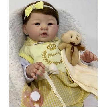 Imagem de Bebê Reborn Menina, Boneca Realista com Cabelo Fio a Fio, Vinil, 50cm, com Roupinha de Banho