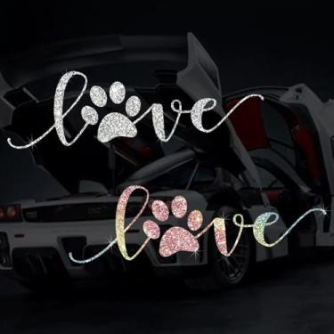 Imagem de Adesivo de PVC brilhante brilhante Dog Paw Love – autoadesivo impermeável fácil de aplicar para carros, parede, janela, bagagem, resistente a arranhões (branco + colorido)