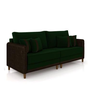 Imagem de Sofá Living Montecarlo 3 Lugares Bipartido 252cm Pés Em Madeira Veludo-pu Verde-marrom G33 Gran Belo