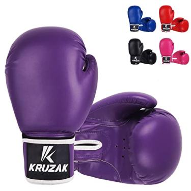 Imagem de Kruzak Luvas de boxe simples para Sparring, Kickboxing, Muay Thai, Artes Marciais e MMA Fighting – Luvas masculinas e femininas para treinamento e focos (roxo, 340 g)