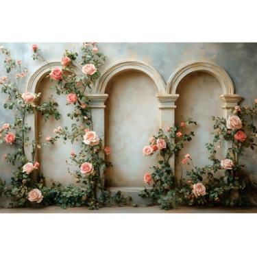 Imagem de YongFoto Cenário romântico vintage de nichos arqueados, 3 x 2,4 m, flores, trepadeiras, arco, fotografia, chá de panela, banner, decoração de quarto, retratos, sessão de fotos, papel de parede, cabine