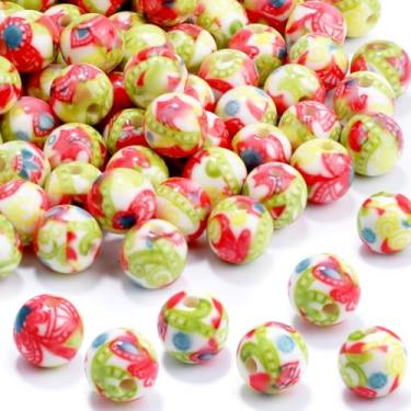 Imagem de 100 peças de contas de resina de 10 mm a granel para kit de fabricação de pulseiras, contas soltas redondas de estilo abstrato para joias, brincos, colar, anéis, arte, artesanato, projetos DIY