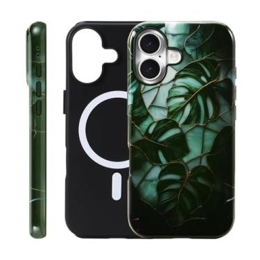 Imagem de Fourmor Capa para iPhone 17 - Carregamento sem fio para MagSafe, capa externa rígida de policarbonato + capa protetora interna de TPU macio à prova de choque, padrão de folha de vidro 3D