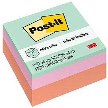 Imagem de Post-it Cubo de notas, 7,6 cm x 7,6 cm, cores pastel sortidas, 400 folhas/cubo