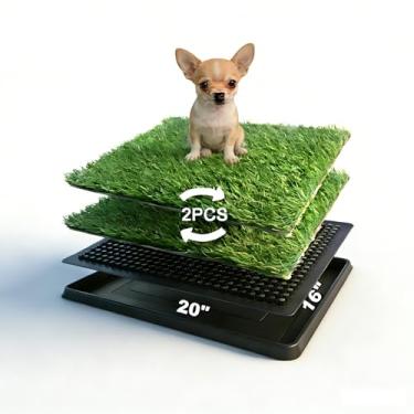 Imagem de Almofada de grama para cães com bandeja 40,6 cm x 50,8 cm - penico interno para cães, almofada de xixi de grama falsa, caixa de areia para cães, sistema de banheiro de grama ao ar livre para