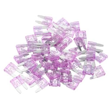Imagem de Partuto 50 peças mini 35 AMP APM/ATM fusível universal carro estilo lâmina fusíveis proteção contra curto-circuito - automotivo carro barco caminhão SUV RV - plástico metal roxo