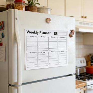 Imagem de Calendário magnético de geladeira semanal e mensal, adesivo apagável para quadro branco com seção de notas, ideal para organizar planos de refeições e agendar tarefas