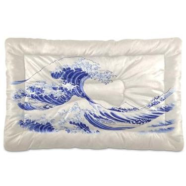 Imagem de Wassud Cama de cachorro Sea Wave para cães pequenos, lavável, impermeável, para viagem, tapete portátil para gatos com fundo antiderrapante para ambientes internos e para dormir 45 x 61 cm