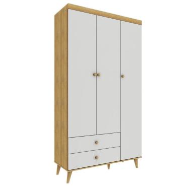 Imagem de Guarda Roupa Infantil Retrô 3 Portas com Gavetas Lígia Off White com Bétula Carolina Baby
