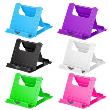 Imagem de SynHHergyx Suporte de celular para mesa, 6 peças, suporte de telefone dobrável colorido, portátil, universal, ajustável, compatível com a maioria dos telefones celulares e tablets