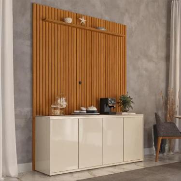 Imagem de Painel Ripado 184cm Com Buffet 4 Portas Oslo 180cm - Via Nossa, Off Wh