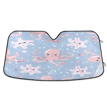 Imagem de Qilmy Pára-brisa de carro de polvo fofo, protetor de viseira dobrável mantém o guarda-sol fresco bloqueia raios UV e acessórios para proteger carros, SUVs, caminhões-S2350