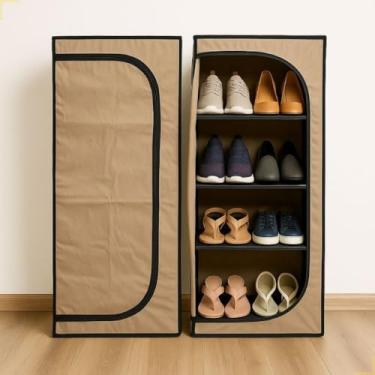 Imagem de Sapateira Organizadora Multiuso com 4 Prateleiras e Zíper Impermeável Armário Leve para Sapatos Roupas Brinquedos(Bege)