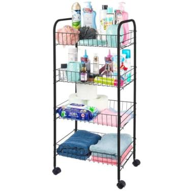 Imagem de Fruteira de Chão 4 Andares com Rodinhas Metal Preto 36x26x83cm Organizador para Cozinha Multiuso 0019