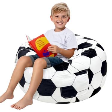 Imagem de Lukeight Cadeira de pufe de futebol com cobertura de veludo removível e preenchida com espuma viscoelástica para crianças, adolescentes e adultos, sofá macio para sala de estar, poltrona de pufe para