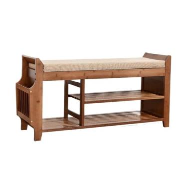 Imagem de Armários para sapatos com prateleiras para sapatos Banco de sapatos, banco sapateiras, bambu, organizador prateleira premium 3 camadas ou entrada para sala estar do corredor(Pequeno)