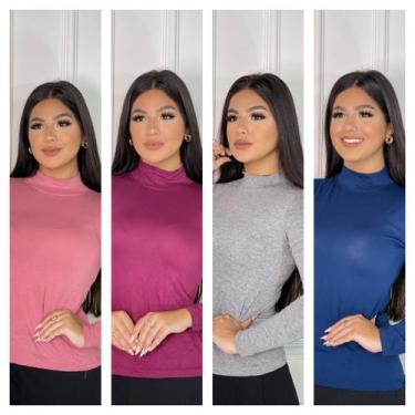 Imagem de Kit 4 blusa feminina gola alta manga longa - GK TODA BELA, Rose, Vinho