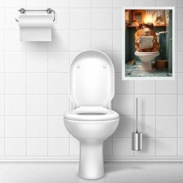 Imagem de Quadro Divertido Banheiro Hamster Lendo Jornal 24X18Cm Vidro - Quadros