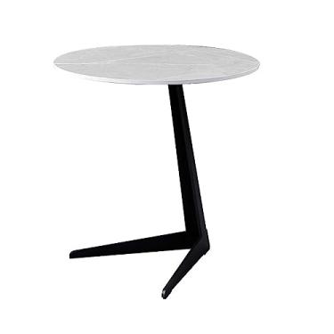 Imagem de Mesa de centro moderna redonda com suporte de metal de ardósia pequena mesa de centro resistente mesa central mesa de chá mesa lateral minimalista para sala de estar