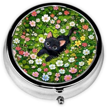 Imagem de Caixa de comprimidos para gatos de jardim, 3 compartimentos, estojo pequeno para pílulas, portátil para bolso ou bolsa, organizador de pílulas, suporte para comprimidos com espelho para guardar