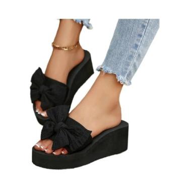 Imagem de Sandálias Femininas Pretas De Salto Alto Com Sola Grossa, Moda De Verã