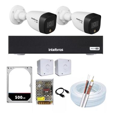 Imagem de Kit 2 Cameras Segurança Intelbras Full Color vhd 1120b Dvr 4ch Full C/ hd 500GB