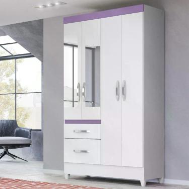 Imagem de Guarda Roupa Solteiro 4 Portas C/Espelho 2 Gavetas Branco
