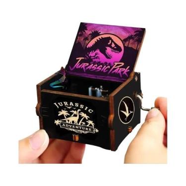 Imagem de Caixa De Música De Madeira Jurassic Park Com Manivela, Brinquedo De Aç