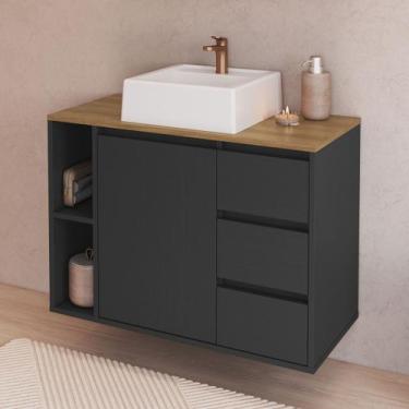 Imagem de Gabinete de Banheiro Suspenso 80cm com Cuba 1 Porta e 3 Gavetas Belaga