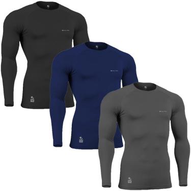 Imagem de Kit C/ 3 Camisas de CompressÃ£o TÃ©rmica Stigli Pro ProteÃ§Ã£o Solar FPU50+ Manga Longa Poliamida-Masculino