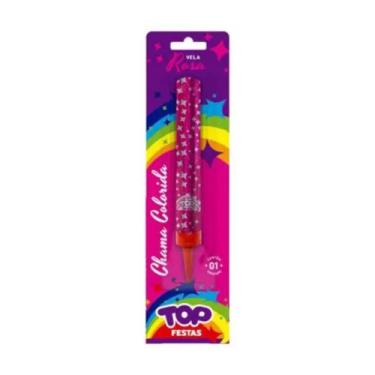 Imagem de Vela vulcão com chama colorida para aniversário - Top Festas, Rosa