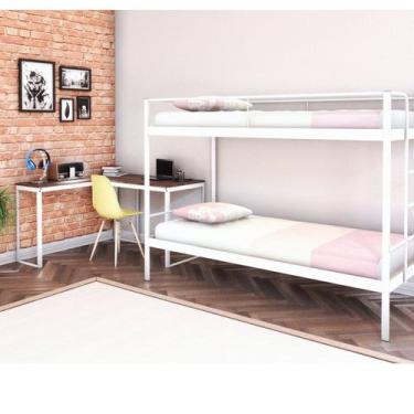Imagem de Conjunto para Quarto 1 Beliche e 1 Escrivaninha em L 126x126cm Branco 