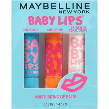 Imagem de Maybelline New York Baby Lips Hidratante Lip Balm Pacote com 3, Essenciais de Cuidados Labiais, 3 Tons