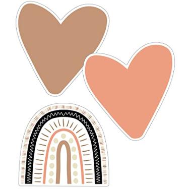 Imagem de Schoolgirl Style Recortes de arco-íris e corações estilo Boho simples — Arcos variados, bege, marrom, corações corais para artesanato, quadros de avisos, sala de aula ou decoração de casa (36 peças)