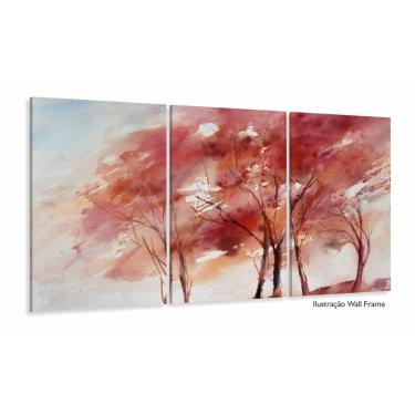 Imagem de Quadro Decorativo Árvores Vermelhas Sala Em Tecido 3 Peças