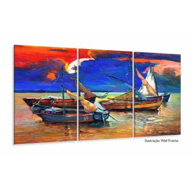 Imagem de Quadro Decorativo Pintura Quatro Barcos De Vela 3 peças 120x
