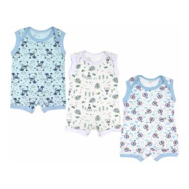Imagem de Kit 3 Peças Macacão Bebê Banho De Sol Regata Verão - Menino
