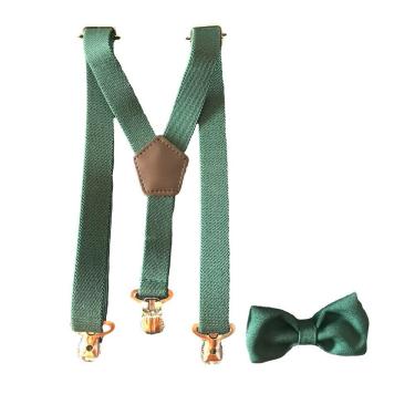 Imagem de Kit Suspensório E Gravata Borboleta Infantil Verde Militar