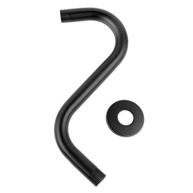 Imagem de Tubo de eleva??o de bra?o de chuveiro,cabe?a de chuveiro de extens?o de 6 polegadas em forma de S de a?o inoxid¨¢vel, sistema de chuveiro de banheiro com flange, preto fosco, Bra?o de chuveiro Fl