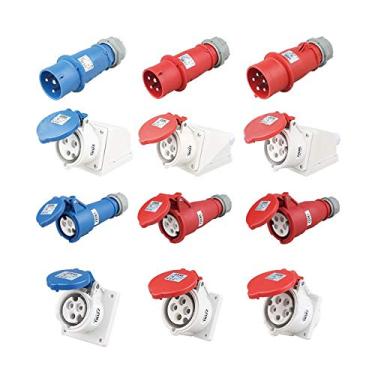 Imagem de Plugue e soquetes azuis industriais – Senrise IP44 3 pinos 16 A Tomada de tomada industrial e tomada de parede tomada à prova d'água tomada conector (soquete 3 pinos 16A), HA2604B, Vermelho, 4Pin 32A Plug