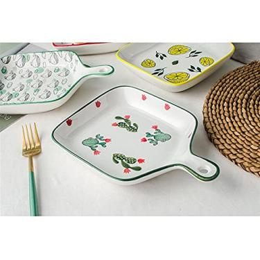 Imagem de GUIPAIHAI Prato de cerâmica para assar, massa, lasanha, prato de frutas, prato de salada, prato de jantar, louça pintada à mão (cor: tipo D)
