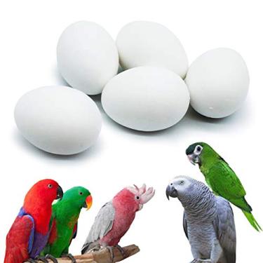 Imagem de FOIBURELY 5 peças de papagaio sólido ovos chocando ovos mini ararara Amazon cacatua africano eccleto cinza enganar os pássaros para parar de colocar ovos, ovos falsos (37 mm27 mm)