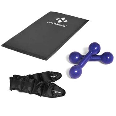 Imagem de Kit Ginastica Fitness Musculação Academia Colchonete + Par de Halter 1kg + Caneleiras 1kg