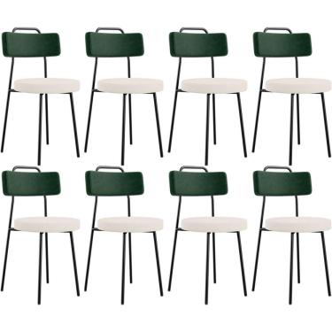 Imagem de Kit 08 Cadeiras Decorativa Estofada Sala De Jantar Barcelona L02 Facto Verde Musgo Linho Cru - Lyam