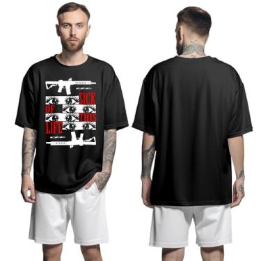 Imagem de Camisa Camiseta Oversized Streetwear Genuine Grit Masculina Larga 100% Algodão 30.1 Sick Of This Life - Preto - G