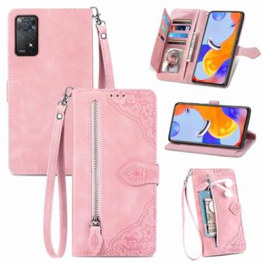 Imagem de Furiet Capa carteira compatível com Xiaomi Redmi Note 11 Pro 4G/5G com alça de pulso de couro flip porta-cartões com suporte fólio bolsa de crédito para celular Redme Note11 11E 11Pro feminino rosa